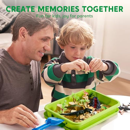 JOVA Klever Kits Dinosaurs Sensory Bin Toys for Kids with Glow in The Dark Dinosaurs, Sandbox with Lid Sand, Preschool Learning Activities Gifts for Boys Girls Age 3+ - style: Dinosaur