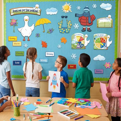 Gilprop 58 Pcs Dress for Weather Bulletin Board Set for Classroom, Goose - style: Goose