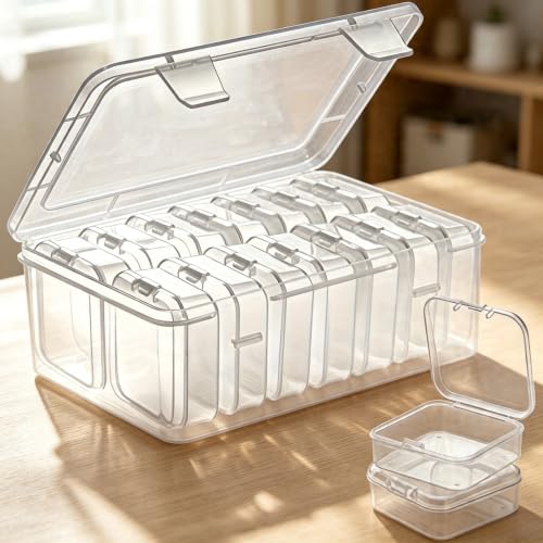 Plastic Storage Organizer Box with 14 Mini Inner Cases, Divided Container for Beads, Jewelry, Small Hardware, Craft Supplies (Transparent) - color: Transparent