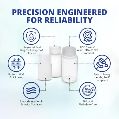 United Scientific™ Sample Bottles with Lids, Polypropylene, 125ml, 24-Pack - size: 4 oz (Pack of 24)