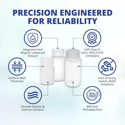 United Scientific™ Sample Bottles with Lids, Polypropylene, 125ml, 12-Pack - size: 4 oz (Pack of 12)