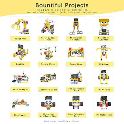 ELECFREAKS microbit 32 in 1 Wonder Sensor Kit, Makecode Programmable Learning Kit with Building Bricks/Sensors/Wukong Expansion Board(Without Micro:bit)