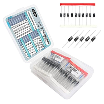 Diodes Assortment Kit: Pack of 350pcs 14 Values, Rectifier Schottky, Fast Recovery, Switching Diode (1N4001 1N4004 1N4007 1N5404 1N5406 1N5408 RL207 1N5817 1N5819 1N5822 UF4007 FR107 FR207 1N4148)