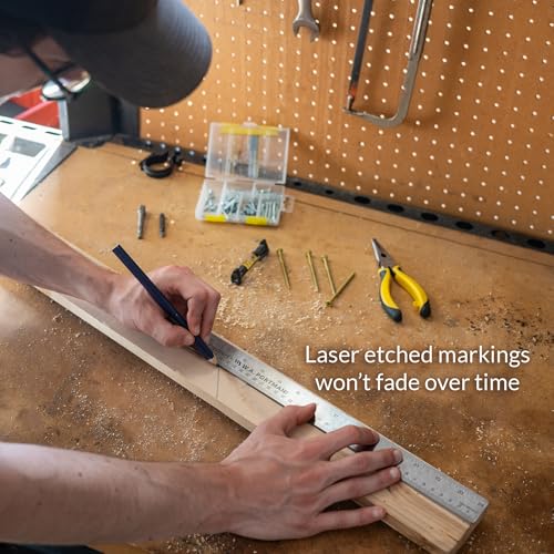 WA Portman Metal Ruler 15'', 2pc Corkback Stainless Steel Ruler Metric Edge - size: 12" 2 PACK