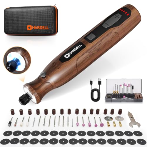 HARDELL Mini Cordless Rotary Tool Kit, 360 LED Light for 3D Print Finishing - color: Brown