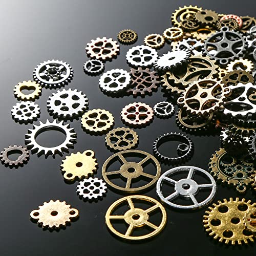 BigOtters 150PC Steampunk Gear Charms, 5 Colors Mixed Metal Cog Pendants