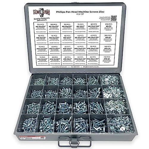 #6#8#10 Phillips Pan Head Machine Screws Bolts Flat & Split Washers & Hex Nuts Assortment Set