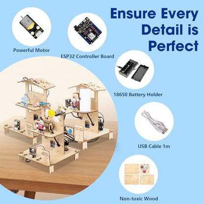 ESP32 STEM Science Kits for Kids Ages 8-10-12, 3 in 1 Smart Home Education Kit, Wooden 3D Puzzles Toys Children's DIY Building Crafts Model Set, Christmas Birthday Gift for Girls Boys