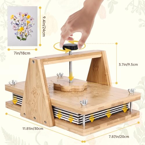 HomdMarket Spring Flower Press Kit - 12"x8" Wooden Press with 6 Layers & Even Pressure, Includes Tools & Archival Envelopes for Dried Flowers, Wedding, Resin Art