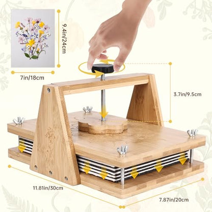 HomdMarket Spring Flower Press Kit - 12"x8" Wooden Press with 6 Layers & Even Pressure, Includes Tools & Archival Envelopes for Dried Flowers, Wedding, Resin Art