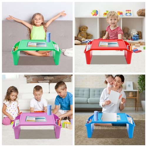 4 Pack Kids Lap Desk Tray, Plastic Breakfast Laptop Trays with Side Pockets, Portable Lap Desk, Activity Tray, Drawing, Stackable, Writing, Eating, Classroom,21.65" L x 11.8" W x 8.46" H