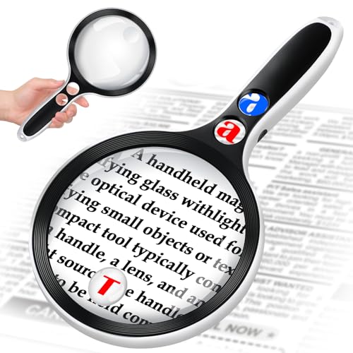 Large Magnifying Glass with Lights,10X 25X 45X 60X Lighted Magnifier