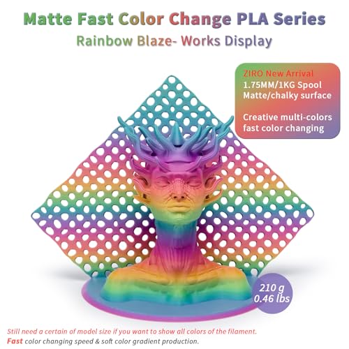 ZIRO 3D Printer Filament PLA, Fast Color Change Matte, 1KG Rainbow Blaze - color: Rainbow Blaze(matte)