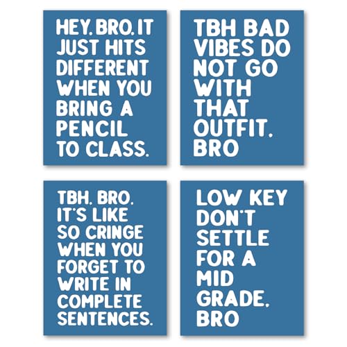 Hxlac Funny Classroom Wall Art Prints Set of 4, Middle High School Posters Wall Decor, Blue and White Middle Classroom Decor, Funny Reading Room Wall Decor, 8x10 Inch Unframed - color: blue-4, size: 8x10inch