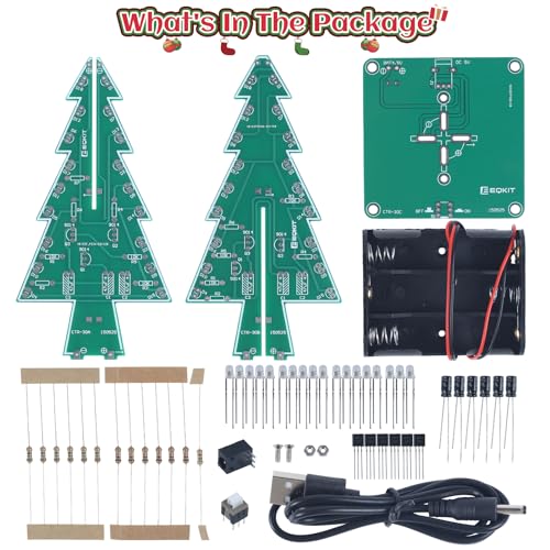 Christmas Tree Soldering Project, Icstation 3D Xmas Tree Soldering Kit with LED Flashing Lights Soldering Practice 7 Colors DIY Electronic Assemble Kit for Learning Teaching STEM Educational - color: 7 Colors, size: 1pc