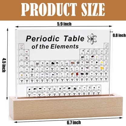 SETHVILL Periodic Table with 83 Real Elements Inside, Acrylic Periodic Table of Chemical Elements with Wooden Stand and Magnifying Glass, Periodic Table Display with Elements for Teacher Students - size: 6"L x 4.6"W