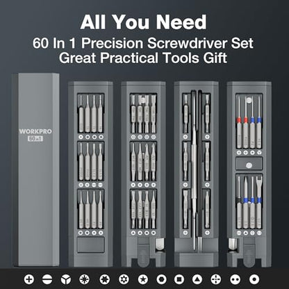 WORKPRO 60-in-1 Precision Screwdriver Set with Pop-up Magnetic Case, Well-organized CRV Small Screwdrivers, 360°Spin Mini Screw Driver Kit for Electronics, Phone, Computer, PC, Watch, Eyeglass