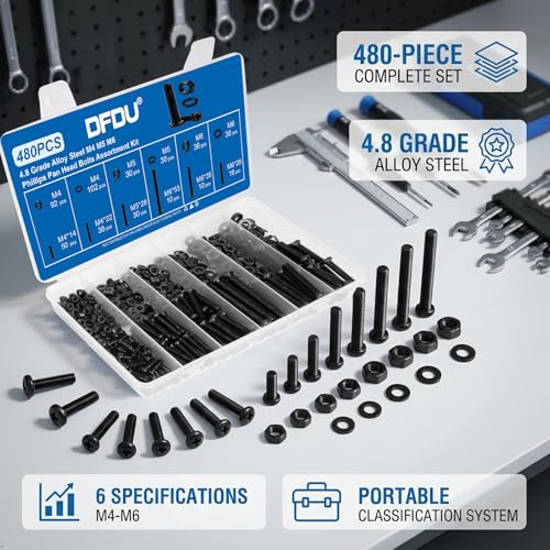 480pcs M4 M5 M6 Pan Head Machine Screw Assortment Kit 14/22/28/38/53mm - size: M4M5M6 480PCS