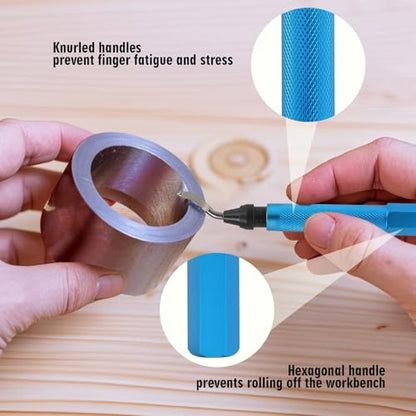 VASTOOLS Deburring Tool Kit - 6.5" Metal Handle Chamfer Tool with 11 M2 HSS Blades, 360° Rotating Head for Aluminum Copper Brass Plastic Pipe & 3D Print Deburring - style: DeburringTool_10blades