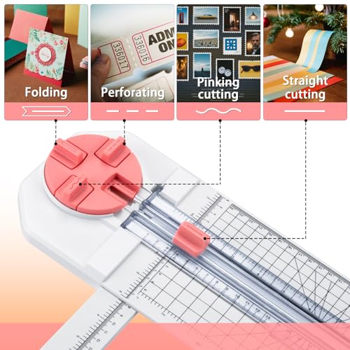 Paper Cutter for Craft：Paper Trimmer, Perforator, Folding, Pinking Cutting on Paper, Vinyl, Cardstock, Photo for Scrapbooking and Cardmaking Plus Sideways Ruler, Pink, Worklion - color: pink white
