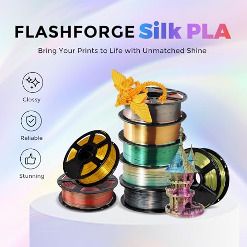 Flashforge 3D Printer Filament Silk PLA 1.75mm 1kg Spool-Dimensional Accuracy +/- 0.02mm (Gold) - color: Gold