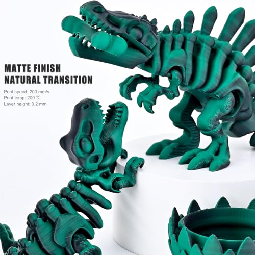 OVV3D Dual Color PLA Filament 1.75mm, Black Green Matte PLA 3D Printer Filament, Multi Color Change 3D Printing Filament for Most FDM 3D Printer, 1kg Spool - color: Matte Black Green