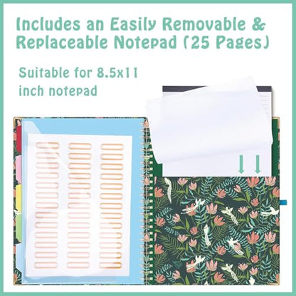 HAUTOCO Clipboard Folio with Refillable Notepad for Letter Size (11" x 8.5"), 5 Dividers with 10 Pockets, Elastic Pen Holder and File Folder Labels, Spiral Nurse Clipboard Artboard(Flower Bird) - color: Flower Bird