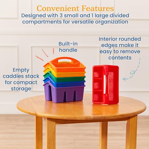 ECR4Kids 4-Compartment Small Storage Caddy Organizer, 6-Pack, Primary