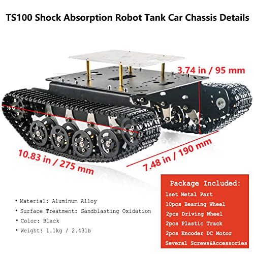 Professional Shock-Absorbing Smart Metal Robot Tank Car Chassis Kit for Arduino/Raspberry, Tracked Suspension Absorption Vehicle, Remote Control Track Crawler Damping Vibration Caterpillar - color: Black Wheel