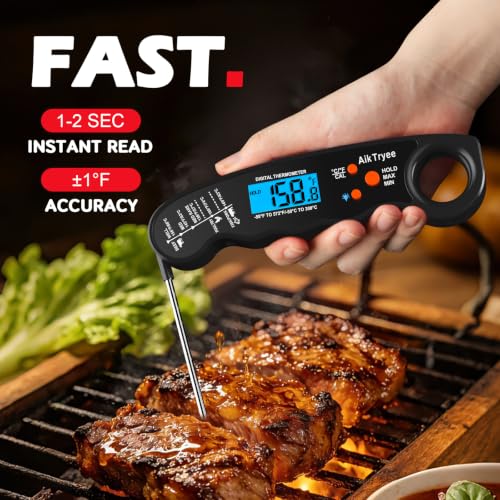 Digital Instant Read Meat Thermometer Kitchen Cooking Food Candy Thermometer for Oil Deep Fry BBQ Grill Smoker Thermometer by AikTryee - color: Black-SR807