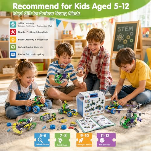 10 in 1 STEM Toys for 4 5 6 7 8+ Year Old Boy Easter Birthday Gifts Building Toys for Kids Ages 4-8 5-7 6-8 Educational Stem Activities for Boy 4-6 8-10 Erector Set Construction Creative Games