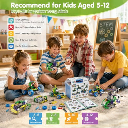 10 in 1 STEM Toys for 4 5 6 7 8+ Year Old Boy Easter Birthday Gifts Building Toys for Kids Ages 4-8 5-7 6-8 Educational Stem Activities for Boy 4-6 8-10 Erector Set Construction Creative Games