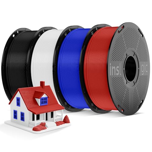 Inslogic Pre-Dried 4kg PLA Pro 3D Printer Filament, Tough, 4 Colors, Bundle - color: 4kg Black+white+blue+red