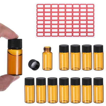 PATIKIL 10ml Amber Glass Vials, 12 Pack Sample Vials with Screw Cap and Write-on Spot Reagent Media Bottle with Labels Leak-Proof Liquid Vial for Lab - color: Brown, size: 10ml