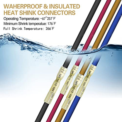 100 PCS 12-10 AWG Waterproof Heat Shrink Quick Disconnect Connectors, Crimp Electrical Wire Male Spade Connectors Insulated Disconnect for Marine Automotive Motorcycle Home Wiring (Yellow) - size: [12-10 AWG] Male x 100