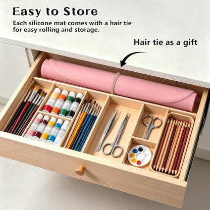 Silicone Mat with Edge for Bead Board: 28" x 20" Craft Mat with Raised Side - color: Pink, size: 28"L x 20"W