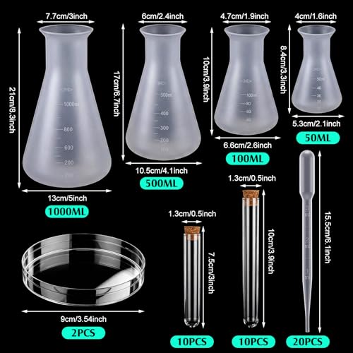 Mifoci 60 Pcs Lab Set Beakers Flask Test Tubes Cylinder Droppers Rack
