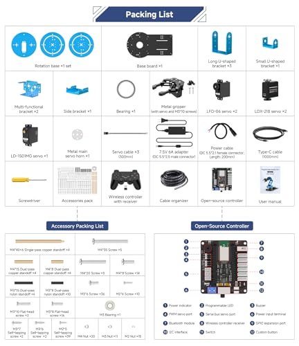 Robotic Arm Kit 6DOF Programming Robot Arm with 6 Servos, Handle, Mechanical Claw, etc, PC Software APP Control with Tutorial for Arduino STEM Education & Engineering Science Kits, LeArm Open Source