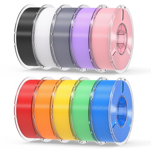 RAMBERY 10KG Multicolor PLA+ Filament Bundle 1.75mm, Toughness Upgraded 3D Printer Filament， 10-Pack 1KG Spool, Black/White/Silver/Taro Purple/Cherry Pink/Red/Orange/Yellow/Mint Green/Blue - color: Pla+ Black/White/Silver/Taro Purple/Cherry Pink/Red/Orang