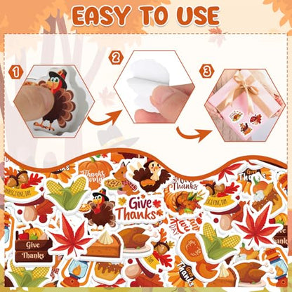 300Pcs Thanksgiving Foam Stickers, Cute Self-Adhesive Autumn Stickers Foam Thanksgiving Turkey Sticker Decorations for Home Office School Classroom DIY Art Craft Party Supplies - style: Thanksgiving
