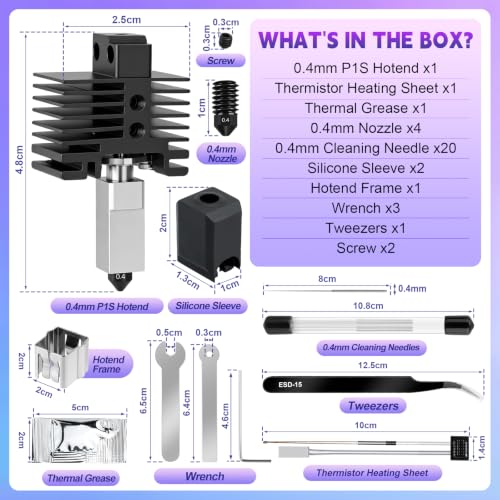 Hotend Kit for Bambu Lab P1P/P1S, 3D Printer Hot End Replacement with Hardened Steel Nozzle 0.4mm, High Speed & Temperature Extruder Heating Block Hot End for Bambu Lab P1 Series 3D Printers - size: P1S Hotend Kit-10