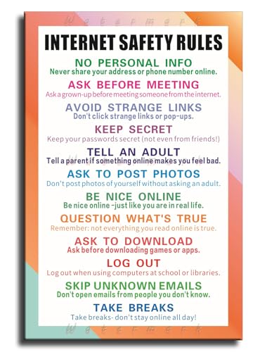 Internet Safety Rules Canvas Poster – Computer Science Classroom Wall Art Education Decor Posters Kids Teens (Unframed,16×24 inches) - color: Unframed, size: 16×24 inches