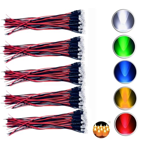 12 Volt 3mm Pre Wired Candle Flickering Led Light Emitting Diodes,Micro Led Lights Diodes for Model Assortment Kit (50pcs Flickering(R,G,W,B,Y Each 10pcs), 12V 3mm Round) - color: 50pcs Flickering( R,g,w,b,y Each 10pcs), size: 12V 3mm Round