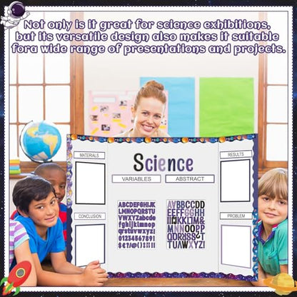 129Pcs Planet Space Science Fair Board Supplies Includes Self Adhesive Science Fair Project Titles Subtitles Presentation Bulletin Border Letter Stickers Scalloped Bulletin Border for Classroom Office - style: Space