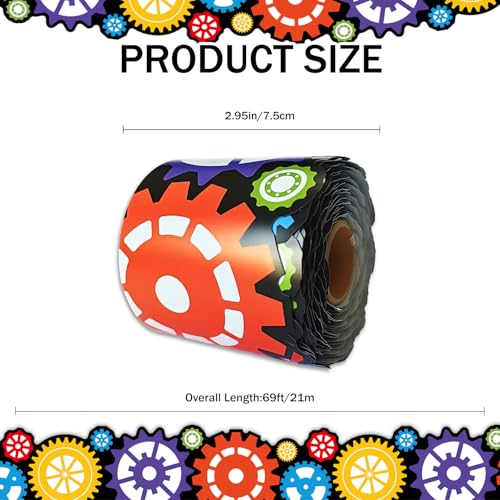 69 Ft Gears Bulletin Board Borders, Engineering Science Classroom Decor Border Trim，Scalloped Rolled for School Classroom Back to School Classroom Office Chalkboard Wall Decration - color: Gears