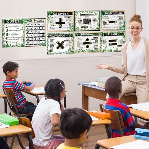 Pasimy 8 Pcs Eucalyptus Math Posters Greenery Math Bulletin Board Set