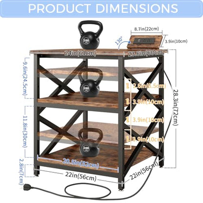 METYERRY 24"x23.6" Large Printer Stand with Power Outlet, 3 Tier Cart - color: Rustic Brown