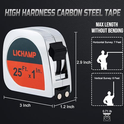 Lichamp 6 Pack Tape Measure 25 ft Magnetic, 1-Inch Wide Measuring Tape