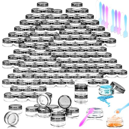 100 Pack 3g Plastic Jars with Lids, 3ml Round Clear Cosmetic Containers Makeup Jars, 3 Gram Travel Size Container Jar with Spatulas for Sample Lotion Cream Eyeshadow Ointment Salve Balm Powder - color: Black, size: 100PCS