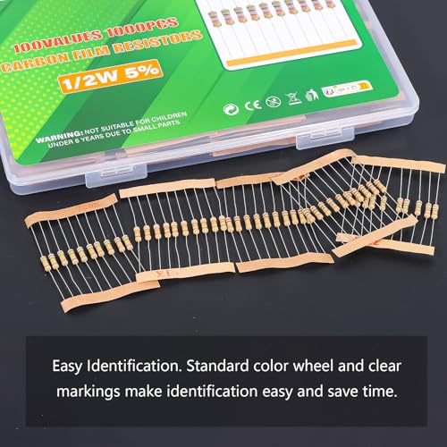 100Values 1000PCS 1/2W Resistor Kit Carbon Film Resistors Assortment 1 Ohm to 5.6M Ohm 1/2Watt 5% Resistencia Eléctrica Assorted Set